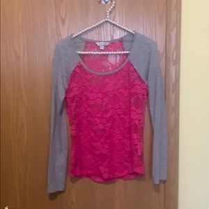 Lace design pink and gray tee shirt